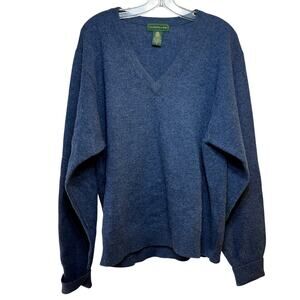 Clubfellow Mens XL Large 100% Lambswool Pullover Sweater V-Neck Long Sleeve Blue
